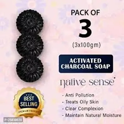 HandMade Activated Charcoal Soap 100% Natural, Removes Blackheads  Dead Skin, Brightens dull skin  Combo Pack For Naturally Beautiful Charcoal bathing Soap (100 Gm) pack of 3