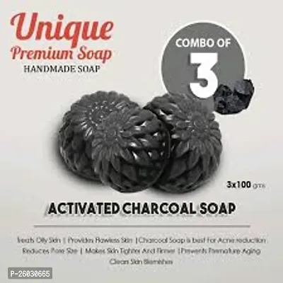 HandMade Activated Charcoal Soap 100% Natural, Removes Blackheads  Dead Skin, Brightens dull skin  Combo Pack For Naturally Beautiful Charcoal bathing Soap (100 Gm) pack of 3-thumb0