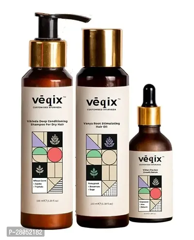 Vedix Customized Hair Fall Control Regimen for Normal/Oily Hair,Scalp  Wavy Hair-Ayurvedic Hair Care Regimen-3 Product Kit-Anti Hair Fall Oil Neem + Lotus - Anti-Hairfall Shampoo - Hair Growth Serum