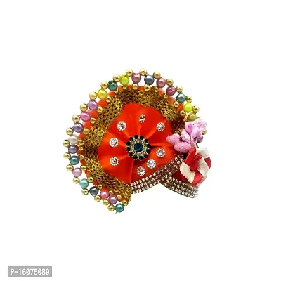 commall Laddu Gopal Pagdi Size 4 Number Accessories Designer Pagri Mukut Shringar Set Crown for Ladoo Gopal, Kanha Ji Mukut Pagadi Combo (Set of 3)-thumb4