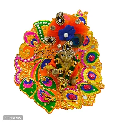 Ecommall Laddu Gopal Dress Size 0 with Pagdi Accessories Poshak, Mukut, Mala, Bansuri Combo Set for Janmashtami, Rakhi  Diwali Heavy Fancy Dress Size: Diameter: 4 Inch (Pack of 4)