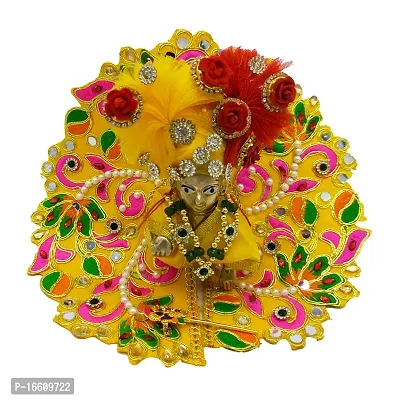 Ecommall Laddu Gopal Dress Size 0 with Pagdi Accessories Poshak, Mukut, Mala, Bansuri Combo Set for Janmashtami, Rakhi  Diwali Heavy Fancy Dress Size: Diameter: 4 Inch (Pack of 4)