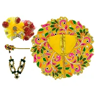 Ecommall Laddu Gopal Dress Size 0 with Pagdi Accessories Poshak, Mukut, Mala, Bansuri Combo Set for Janmashtami, Rakhi  Diwali Heavy Fancy Dress Size: Diameter: 4 Inch (Pack of 4)-thumb1