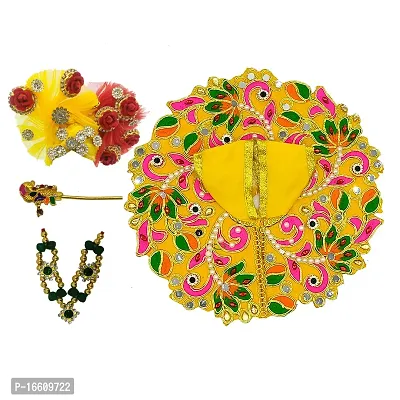 Ecommall Laddu Gopal Dress Size 0 with Pagdi Accessories Poshak, Mukut, Mala, Bansuri Combo Set for Janmashtami, Rakhi  Diwali Heavy Fancy Dress Size: Diameter: 4 Inch (Pack of 4)-thumb2