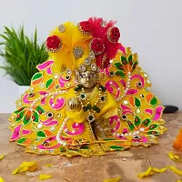 Ecommall Laddu Gopal Dress Size 0 with Pagdi Accessories Poshak, Mukut, Mala, Bansuri Combo Set for Janmashtami, Rakhi  Diwali Heavy Fancy Dress Size: Diameter: 4 Inch (Pack of 4)-thumb3