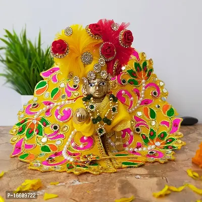 Ecommall Laddu Gopal Dress Size 0 with Pagdi Accessories Poshak, Mukut, Mala, Bansuri Combo Set for Janmashtami, Rakhi  Diwali Heavy Fancy Dress Size: Diameter: 4 Inch (Pack of 4)-thumb4