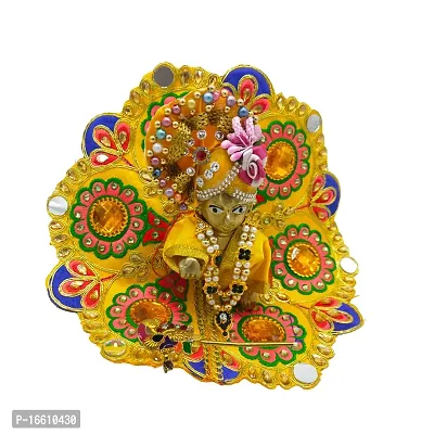 Ecommall Laddu Gopal Dress Size 0 with Pagdi Accessories Poshak, Mukut, Mala, Bansuri Combo Set for Janmashtami, Rakhi  Diwali Heavy Fancy Dress Size: Diameter: 4 Inch (Pack of 4)