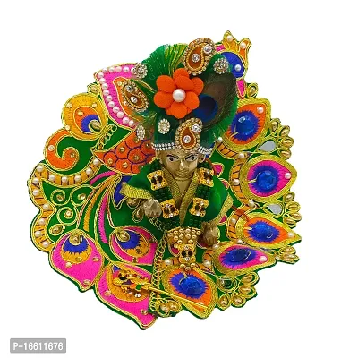 Ecommall Laddu Gopal Dress Size 1 with Pagdi Accessories Poshak, Mukut, Mala, Bansuri Combo Set for Janmashtami, Rakhi  Diwali Heavy Fancy Dress Size: Diameter: 5 Inch (Pack of 4)-thumb0