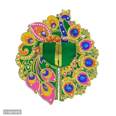 Ecommall Laddu Gopal Dress Size 1 with Pagdi Accessories Poshak, Mukut, Mala, Bansuri Combo Set for Janmashtami, Rakhi  Diwali Heavy Fancy Dress Size: Diameter: 5 Inch (Pack of 4)-thumb3