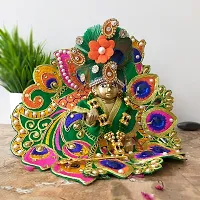 Ecommall Laddu Gopal Dress Size 1 with Pagdi Accessories Poshak, Mukut, Mala, Bansuri Combo Set for Janmashtami, Rakhi  Diwali Heavy Fancy Dress Size: Diameter: 5 Inch (Pack of 4)-thumb3