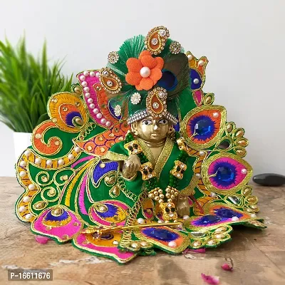 Ecommall Laddu Gopal Dress Size 1 with Pagdi Accessories Poshak, Mukut, Mala, Bansuri Combo Set for Janmashtami, Rakhi  Diwali Heavy Fancy Dress Size: Diameter: 5 Inch (Pack of 4)-thumb4