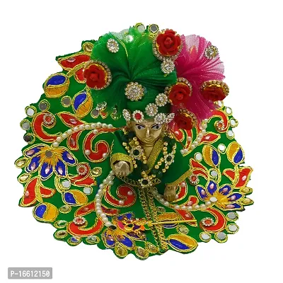 Ecommall Laddu Gopal Dress Size 1 with Pagdi Accessories Poshak, Mukut, Mala, Bansuri Combo Set for Janmashtami, Rakhi  Diwali Heavy Fancy Dress Size: Diameter: 5 Inch (Pack of 4)