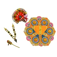 Ecommall Laddu Gopal Dress Size 1 with Pagdi Accessories Poshak, Mukut, Mala, Bansuri Combo Set for Janmashtami, Rakhi  Diwali Heavy Fancy Dress Size: Diameter: 5 Inch (Pack of 4)-thumb3