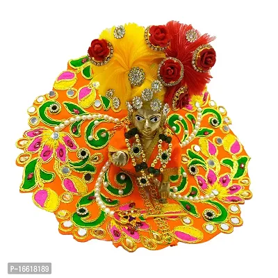 Ecommall Laddu Gopal Dress Size 2 no with Pagdi Accessories Poshak, Mukut, Mala, Bansuri Combo Set for Janmashtami, Rakhi  Diwali Heavy Fancy Dress Size: Diameter: 6 Inch (Pack of 4)