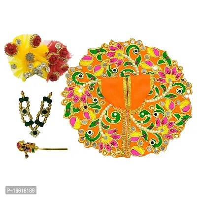 Ecommall Laddu Gopal Dress Size 2 no with Pagdi Accessories Poshak, Mukut, Mala, Bansuri Combo Set for Janmashtami, Rakhi  Diwali Heavy Fancy Dress Size: Diameter: 6 Inch (Pack of 4)-thumb3