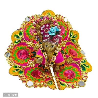 Ecommall Laddu Gopal Dress Size 2 no with Pagdi Accessories Poshak, Mukut, Mala, Bansuri Combo Set for Janmashtami, Rakhi  Diwali Heavy Fancy Dress Size: Diameter: 6 Inch (Pack of 4)-thumb0