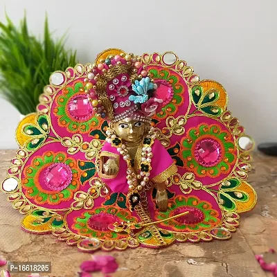 Ecommall Laddu Gopal Dress Size 2 no with Pagdi Accessories Poshak, Mukut, Mala, Bansuri Combo Set for Janmashtami, Rakhi  Diwali Heavy Fancy Dress Size: Diameter: 6 Inch (Pack of 4)-thumb2