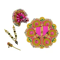 Ecommall Laddu Gopal Dress Size 2 no with Pagdi Accessories Poshak, Mukut, Mala, Bansuri Combo Set for Janmashtami, Rakhi  Diwali Heavy Fancy Dress Size: Diameter: 6 Inch (Pack of 4)-thumb3