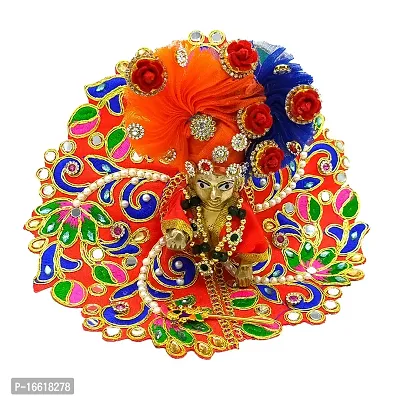 Ecommall Laddu Gopal Dress Size 4 no with Pagdi Accessories Poshak, Mukut, Mala, Bansuri Combo Set for Janmashtami, Rakhi  Diwali Heavy Fancy Dress Size: Diameter: 8 Inch (Pack of 4)