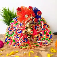 Ecommall Laddu Gopal Dress Size 4 no with Pagdi Accessories Poshak, Mukut, Mala, Bansuri Combo Set for Janmashtami, Rakhi  Diwali Heavy Fancy Dress Size: Diameter: 8 Inch (Pack of 4)-thumb2