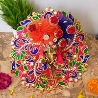 Ecommall Laddu Gopal Dress Size 4 no with Pagdi Accessories Poshak, Mukut, Mala, Bansuri Combo Set for Janmashtami, Rakhi  Diwali Heavy Fancy Dress Size: Diameter: 8 Inch (Pack of 4)-thumb3