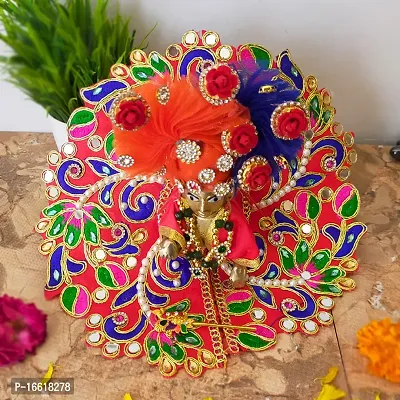 Ecommall Laddu Gopal Dress Size 4 no with Pagdi Accessories Poshak, Mukut, Mala, Bansuri Combo Set for Janmashtami, Rakhi  Diwali Heavy Fancy Dress Size: Diameter: 8 Inch (Pack of 4)-thumb4