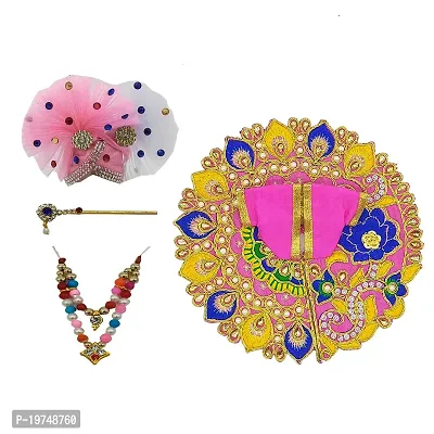 Ecommall Laddu Gopal Dress Size 2 no with Pagdi, Mala, Bansuri Combo Accessories Set Fancy Poshak-thumb2