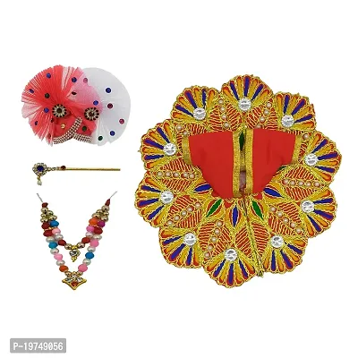 Ecommall Laddu Gopal Dress Size 2 no with Pagdi, Mala, Bansuri Combo Accessories Set Fancy Khana ji, Krishna Poshak-thumb3