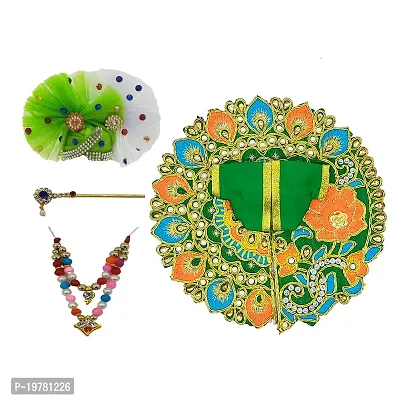 Ecommall Laddu Gopal Dress Size 4 no with Pagdi, Mala, Bansuri Combo Accessories Set Fancy Khana ji, Krishna Poshak-thumb4