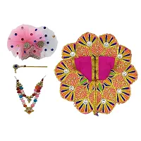 Ecommall Laddu Gopal Dress Size 4 no with Pagdi, Mala, Bansuri Combo Accessories Set Fancy Khana ji, Krishna Poshak-thumb1