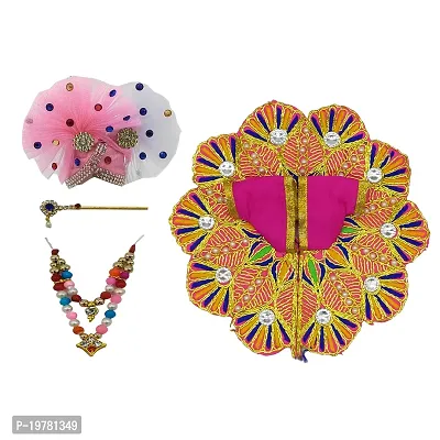 Ecommall Laddu Gopal Dress Size 4 no with Pagdi, Mala, Bansuri Combo Accessories Set Fancy Khana ji, Krishna Poshak-thumb2