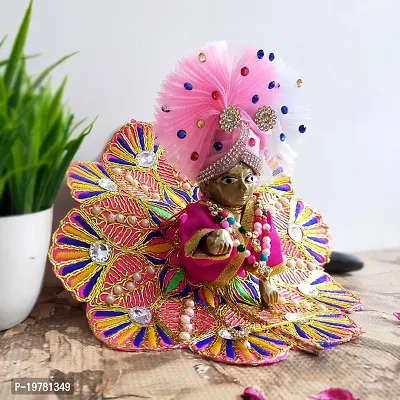 Ecommall Laddu Gopal Dress Size 4 no with Pagdi, Mala, Bansuri Combo Accessories Set Fancy Khana ji, Krishna Poshak-thumb5