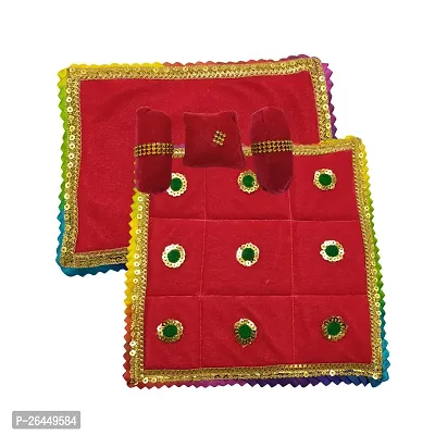 Laddu Gopal Asan/Blanket Takiya Aasan Set God Idol Cushion/Gadda Bed Cum Asan Set for Ganesh ji, Mata Rani ji, Saibaba Asan Size ndash; 9 * 6 Inches-thumb0