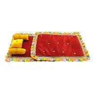 Ecommall Laddu Gopal Asan/Blanket Takiya Aasan Set God Idol Cushion/Gadda Bed Cum  Velvet Asan Set for Ganesh ji, Mata Rani ji, Saibaba Asan Size ndash; 9 * 6 Inches-thumb1