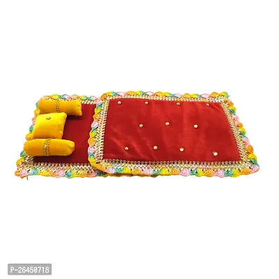 Ecommall Laddu Gopal Asan/Blanket Takiya Aasan Set God Idol Cushion/Gadda Bed Cum  Velvet Asan Set for Ganesh ji, Mata Rani ji, Saibaba Asan Size ndash; 9 * 6 Inches-thumb2