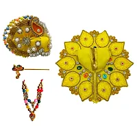 Laddu Gopal Dress Size 0 or 1 Number with Mukut/Pagdi, Mala, Bansuri Combo Set for Janmashtami, Rakhi  Diwali Heavy Fancy Silk Dress Poshak`-thumb1