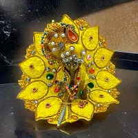 Laddu Gopal Dress Size 0 or 1 Number with Mukut/Pagdi, Mala, Bansuri Combo Set for Janmashtami, Rakhi  Diwali Heavy Fancy Silk Dress Poshak`-thumb2