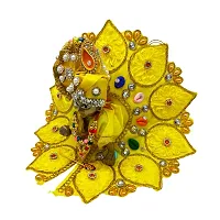 Laddu Gopal Dress Size 0 or 1 Number with Mukut/Pagdi, Mala, Bansuri Combo Set for Janmashtami, Rakhi  Diwali Heavy Fancy Silk Dress Poshak`-thumb3