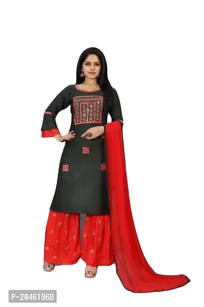 SHREE RAMDEV SILK MILLS Women's Relaxed Rayon Regular Woven Round Neck Kurta (Zarana-Red_M) Size :- Medium-thumb0