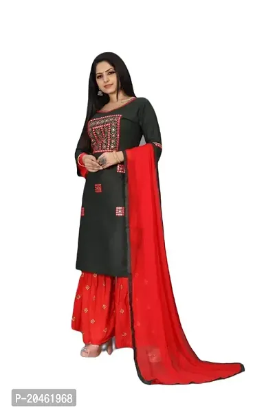 SHREE RAMDEV SILK MILLS Women's Relaxed Rayon Regular Woven Round Neck Kurta (Zarana-Red_M) Size :- Medium-thumb2