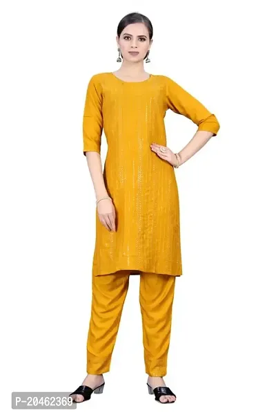 SHREE RAMDEV SILK MILLS Women's Relaxed Rayon Regular Woven Round Neck Kurta (Satari) Size :- Small-thumb0