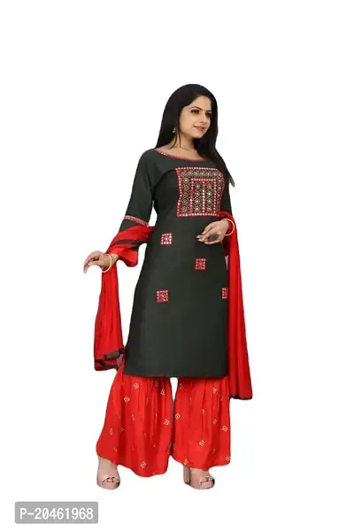 SHREE RAMDEV SILK MILLS Women's Relaxed Rayon Regular Woven Round Neck Kurta (Zarana-Red_M) Size :- Medium-thumb3