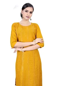 SHREE RAMDEV SILK MILLS Women's Relaxed Rayon Regular Woven Round Neck Kurta (Satari) Size :- Small-thumb1