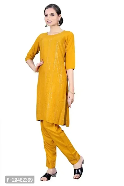 SHREE RAMDEV SILK MILLS Women's Relaxed Rayon Regular Woven Round Neck Kurta (Satari) Size :- Small-thumb3