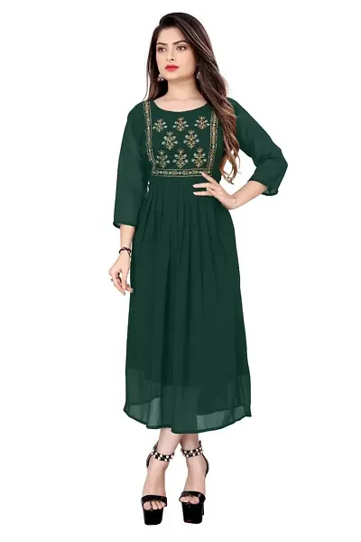 SHREE RAMDEV SILK MILLS Women's Relaxed Georgette Regular Woven Round Neck Kurta