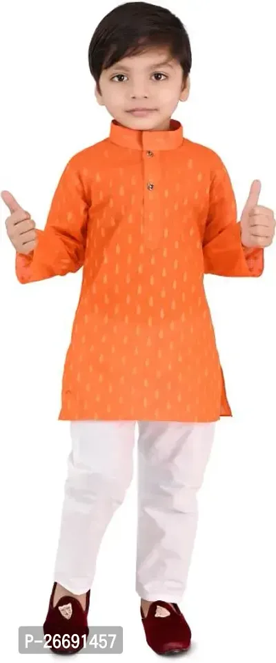 Stylish Orange Cotton Self Pattern Kurta Sets For Boys-thumb0