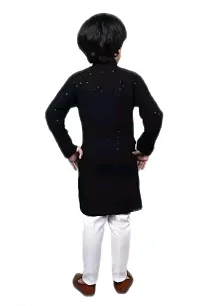 Kids Ethnic Chikankari Embroidery Chiffon Kurta Pajama Set with Sequins For Boys (Black Pack of 1)-thumb3