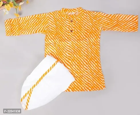 Stylish Festive Leheriya Print Kurta Dhoti Set for Boys/Dhoti Kurta Set For Kids (Yellow)-thumb0