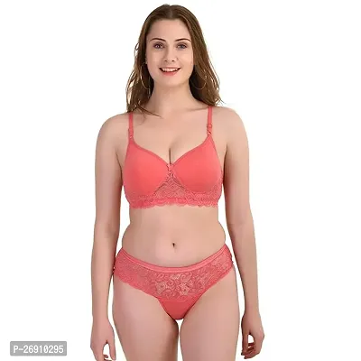 Stylish Orange Cotton Blend Solid Bra With Panty Set For Women-thumb0