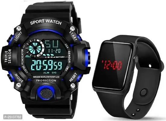 Hala - (LED Blue SSA-Square) Watch With Square LED Shockproof Multi-Functional Automatic Red Color Black Strap Waterproof Digital Sports Watch for Men's Kids Watch for Boys Watch for Men PACK OF 2